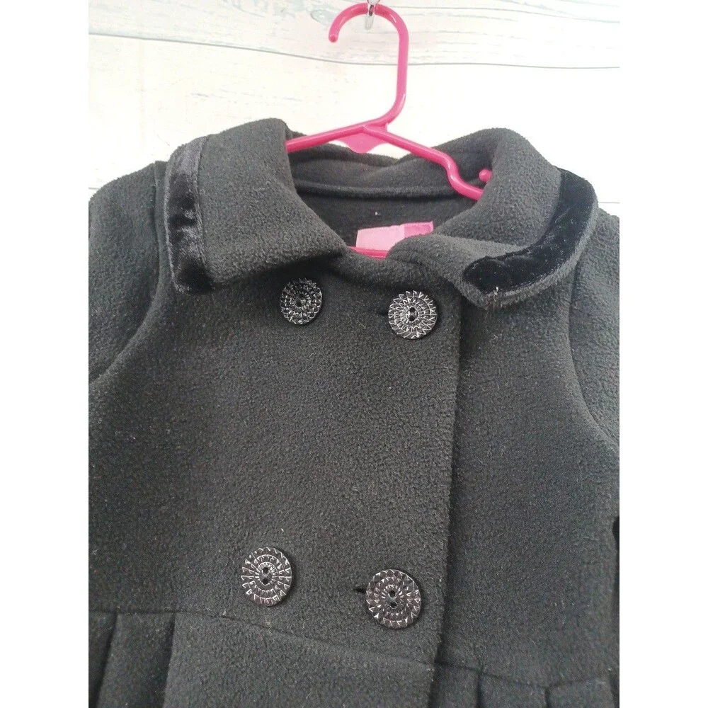 Goodlad Girls Black Dress Pea Coat Sz 4T Faux Fur Collar Velvet Trim Fleece